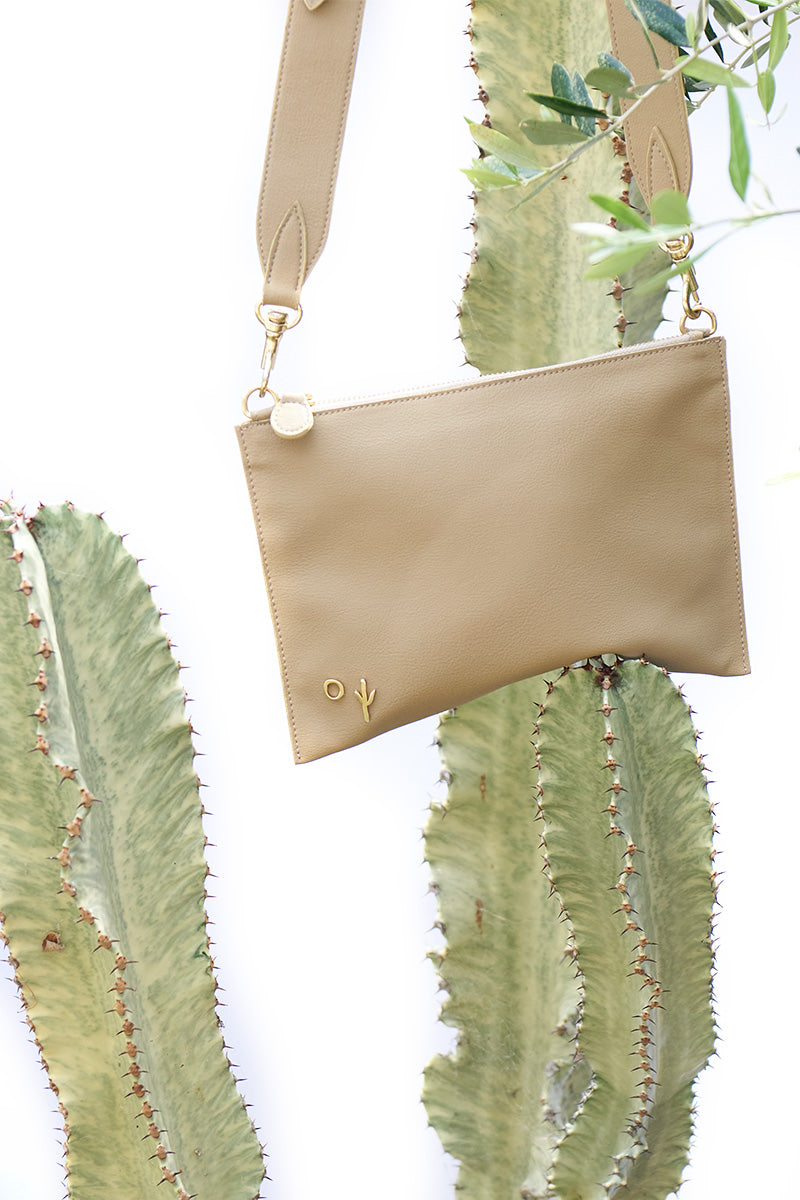 'Belleza' Cactus Leather Shoulder Bag - Beige | Texcoco Collective