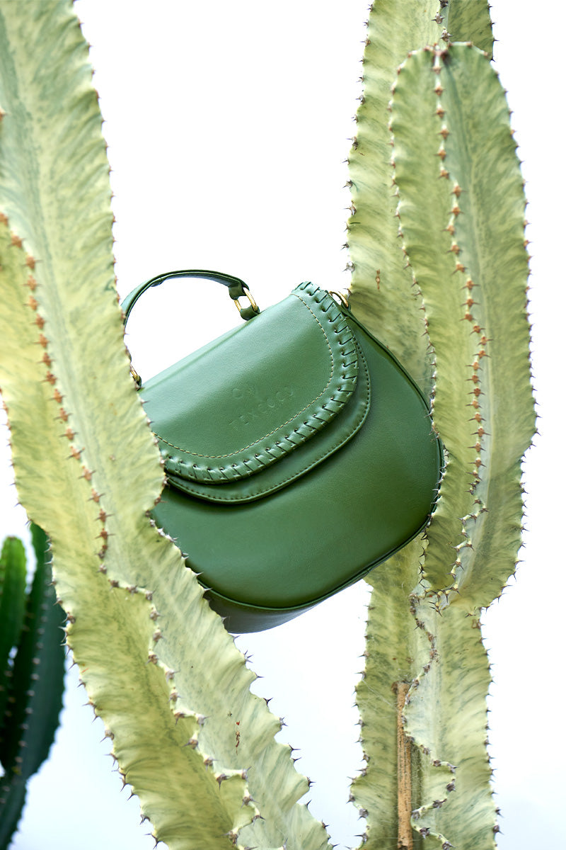 "La Luna" Women's Cactus Vegan Leather Cross Body Handbag - Green | Texcoco Collective
