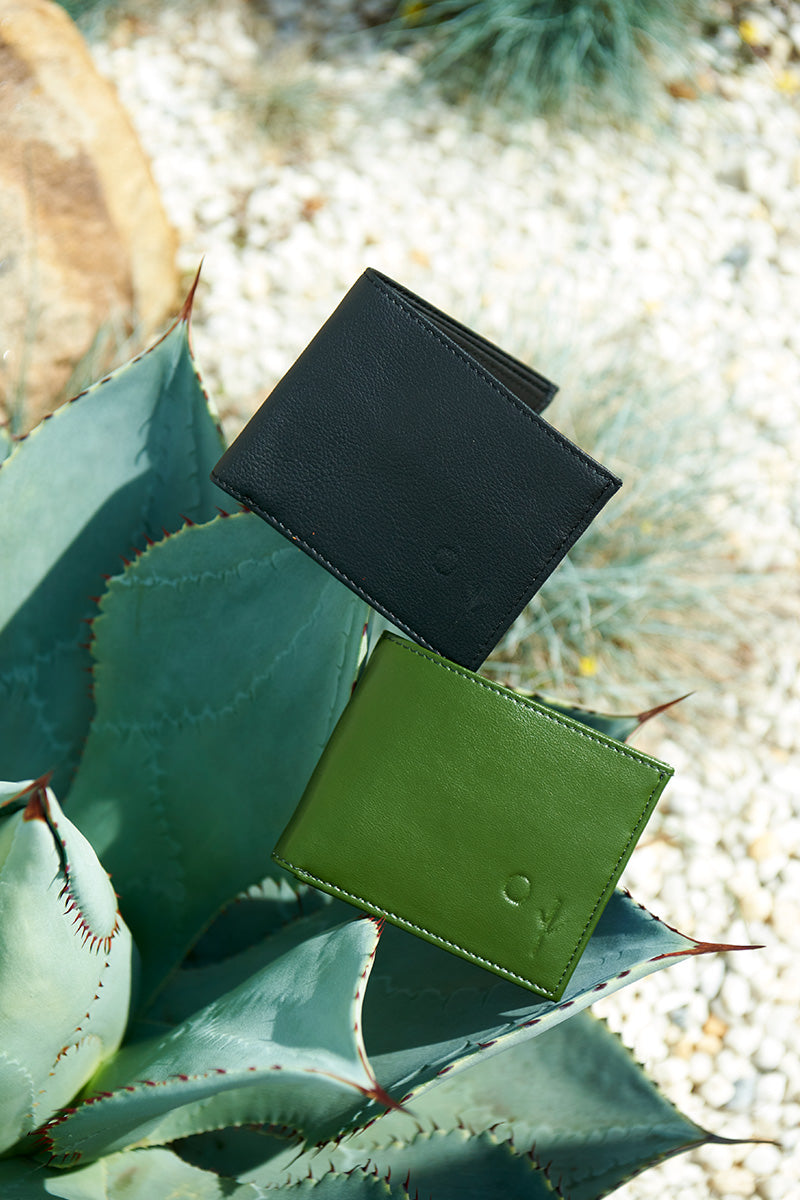 'Aztec' Flip Wallet Cactus Leather - Black  | Texcoco Collective