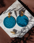Artisan Handwoven Blue Statement Iraca Palm Earrings  | Casa Bonita