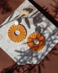 Artisan Handwoven Orange Circle Iraca Palm Earrings | Casa Bonita