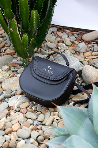 "La Luna" Women's Cactus Vegan Leather Cross Body Handbag - Black | Texcoco Collective