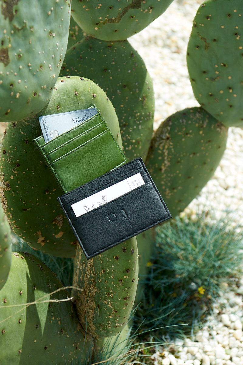 'Maya'  Card Holder Cactus Leather - Black  | Texcoco Collective