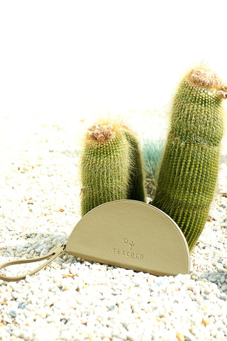 'Media Luna' Cactus Leather Clutch - Beige | Texcoco Collective