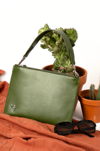 'Belleza' Cactus Leather Shoulder Bag - Green | Texcoco Collective